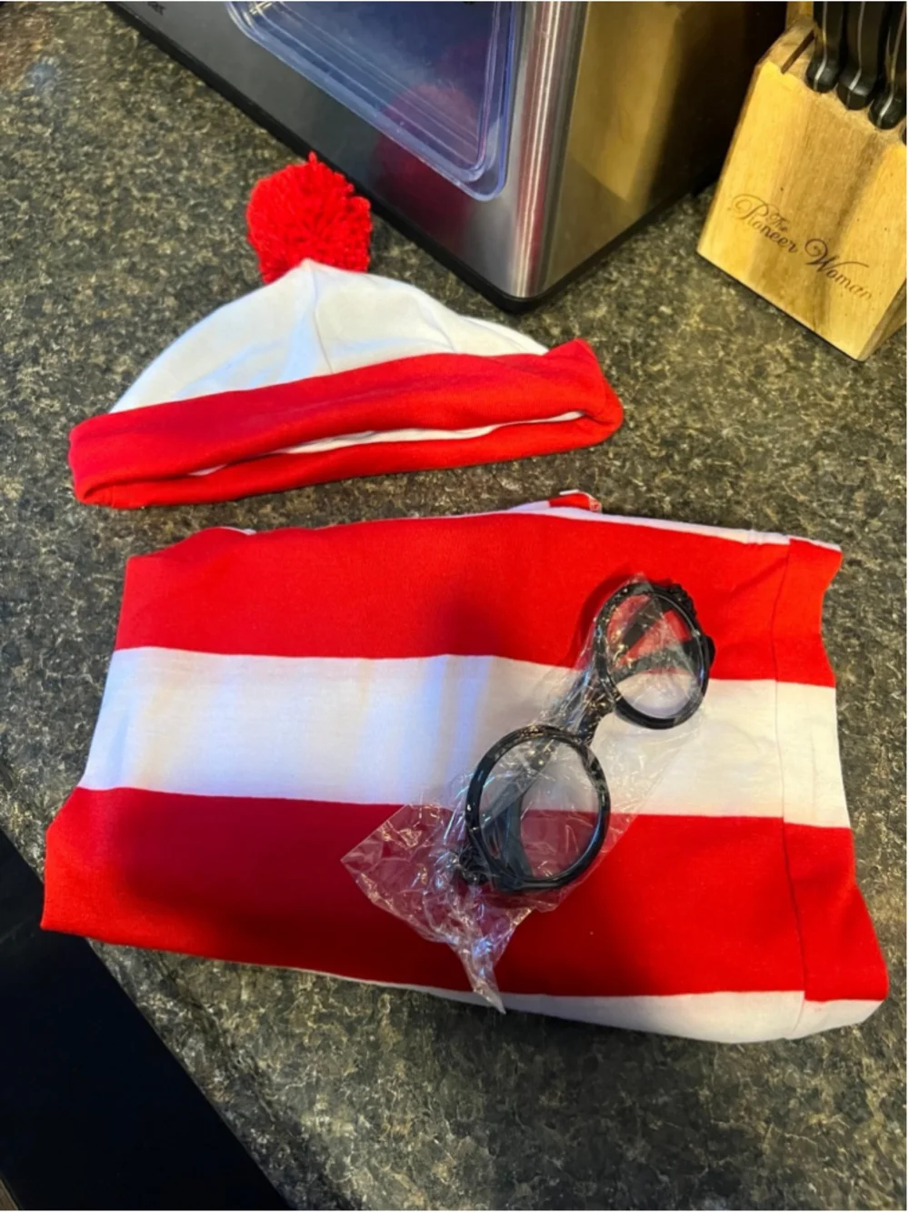 New Adult Where's Waldo Costume Shirt, Hat & Glasses